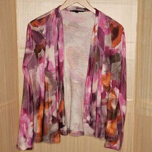 Robert Kitchen Canada Womens Floral Watercolor Open Front Cardigan Sweater med